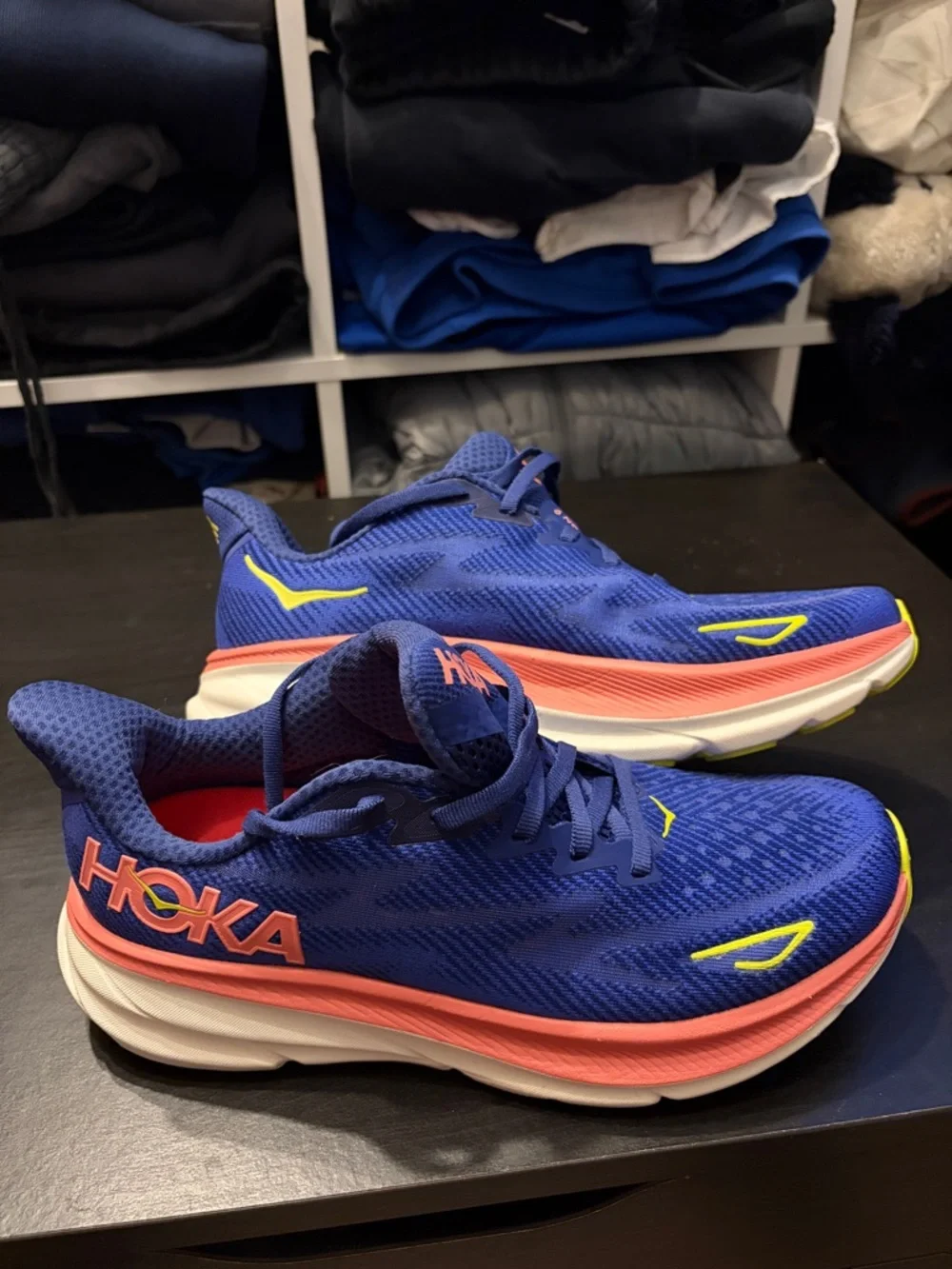 Hoka One One Clifton 9 Evening Sky Coral Road Running Sneakers - Picture 2 of 8